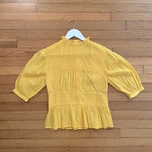 Something Navy Pleated Peplum Top Yellow Size XS